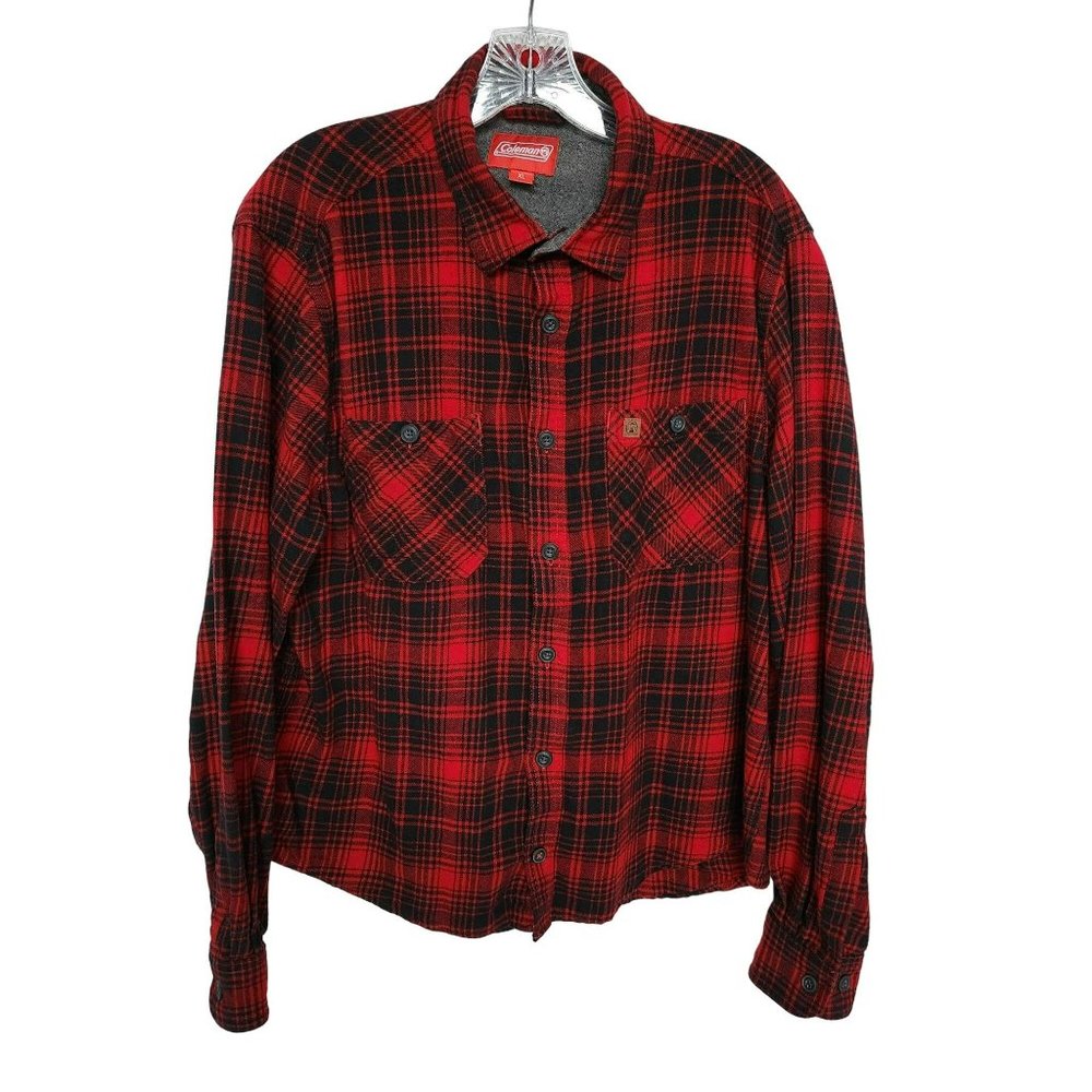 Coleman Red & Black Flannel Plaid Button Shirt Men's Size XL